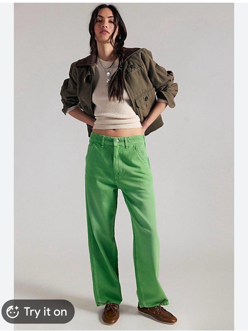 Free People We The Free Easton Low Rise Boyfriend Jeans in Green